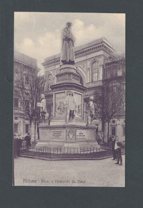 Post Card Ca 1909 Milan Italy Monument To Leonardo Da Vinci World Famous Artist