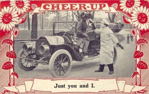 1910 Early Automobiles Romance Coverup #628 Flower border Postcard 22-7243