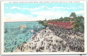 Vintage Cedar Point Lake Erie Crowded Bathing Beach Postcard Ohio