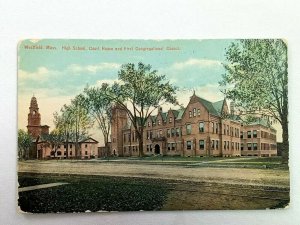 Vintage Postcard High School Court House & First Congregational Church Westfield