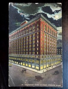 Vintage Postcard 1914 Davenport Hotel, Night View, Spokane, Washington