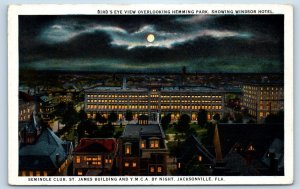 1920 Jacksonville Florida Postcard Birds Eye Hemming Park Seminole Club Night