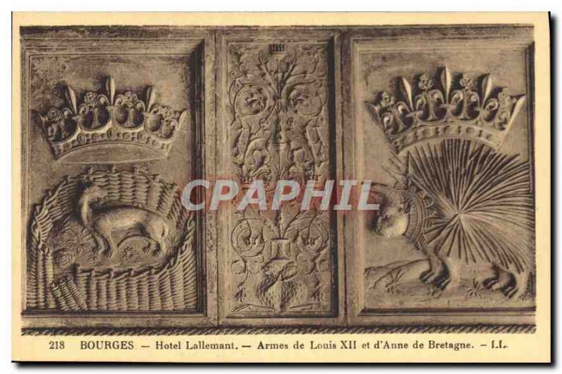 Postcard Old Hotel Lallemant Bourges Weapons of Louis and Anne de Bretagne