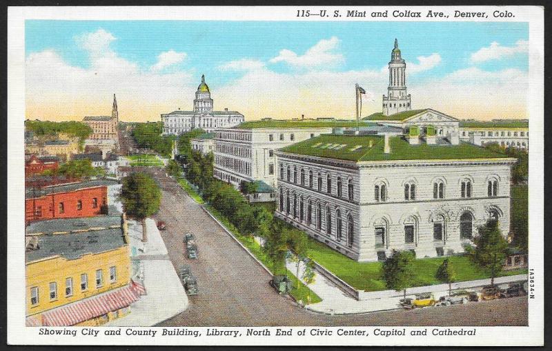 US Mint & Colfax Avenue North End Civic Center Denver Colorado Unused c1931