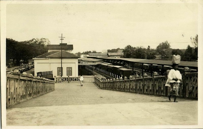 indonesia, SUMATRA MEDAN, Railway Station (1920s) RPPC Postcard