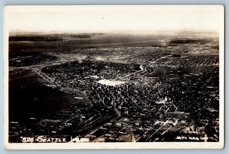 c1940's Aerial View Of Seattle Washington WA RPPC Photo Vintage Postcard