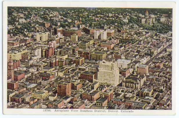 Air View of Business District Denver Colorado CO, Linen