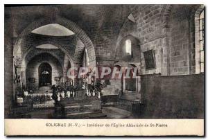 Old Postcard Solignac H V Interior of the Abbey Church of St Pierre