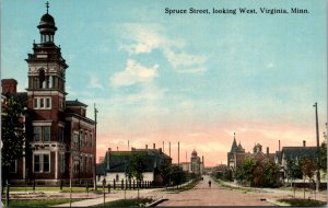 Postcard Spruce Street, Looking West in Virginia, Minnesota