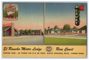 c1940 El Rancho Motor Lodge Rose Court Rock Springs Wyoming WY Vintage Postcard