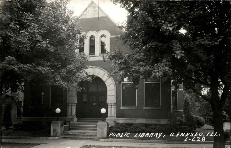 Geneseo IL Illinois Library Real Photo Postcard