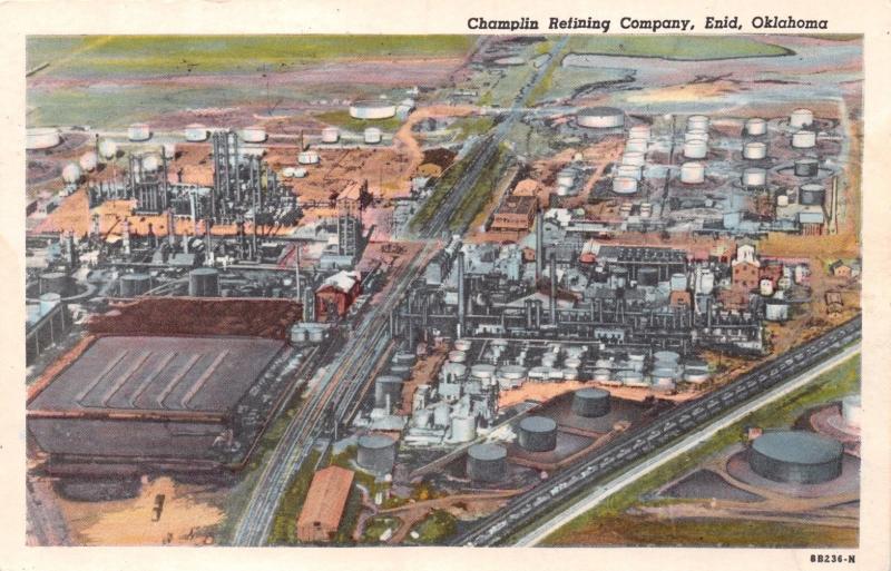 ENID OKLAHOMA CHAMPLIN OIL REFINING COMPANY~AERIAL VIEW POSTCARD