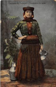 Woman Milk Seller Vendedeira de Leite Folk Costume Portugal postcard