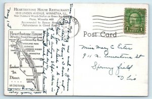 WINNETKA, Illinois IL ~ Roadside HEARTHSTONE HOUSE RESTAURANT 1945 Map Postcard