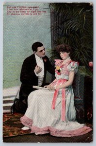 Fashionable Couple, Poem, Antique 1907 KViB Greetings Postcard