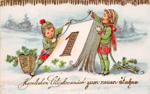 BG8808 neujahr new year children boy and girl  embossed  greetings germany