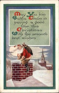 Christmas Santa Clause Chimney Toy Bag c1910s Postcard