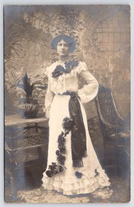 RPPC Edwardian Gown~Floral Appliqué Shoulder to Ankle~Hip Sash~Studio Greenhouse