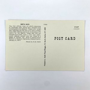 Postcard Railroad Train Massachuetss Bay Transit MBTA Light Rail 1977 Chrome