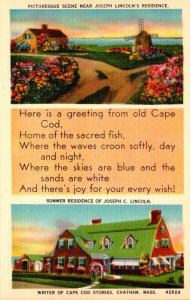 Massachusetts Cape Cod Greetings Joseph Lincoln's Residence & Summer Res...