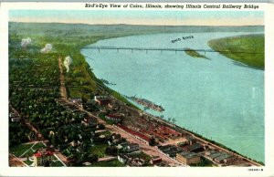 Aerial View Postcard Illinois Central Railway Bridge Cairo Illinois