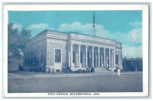 1943 Post Office Building Woman Stairs Entrance Blytheville Arkansas AK Postcard