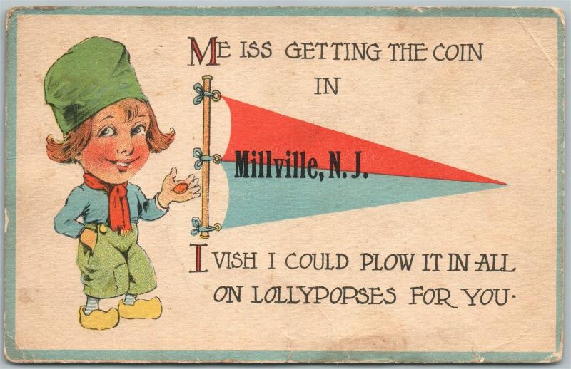 MILLVILLE NJ GREETINGS 1915 ANTIQUE POSTCARD 