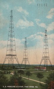 Vintage Postcard 1919 US Naval Radio Station Tower Fort Myer Virginia BS Reynold
