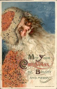 Christmas Santa with Peach Colored Coat GLITTER WINSCH Vintage Postcard