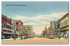 c1940 Eighth Street Classic Cars Road Holland Michigan Vintage Antique Postcard