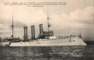 German Navy Cruiser WWI Postcard c.1910s SMS Leipzig Sinking