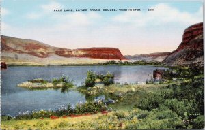 Park Lake Lower Grand Coulee WA Washington Unused Linen Postcard H48