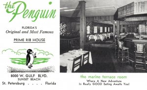 Vintage Postcard Marine Terrace Room Penguin Prime Rib House St. Petersburg Fla.