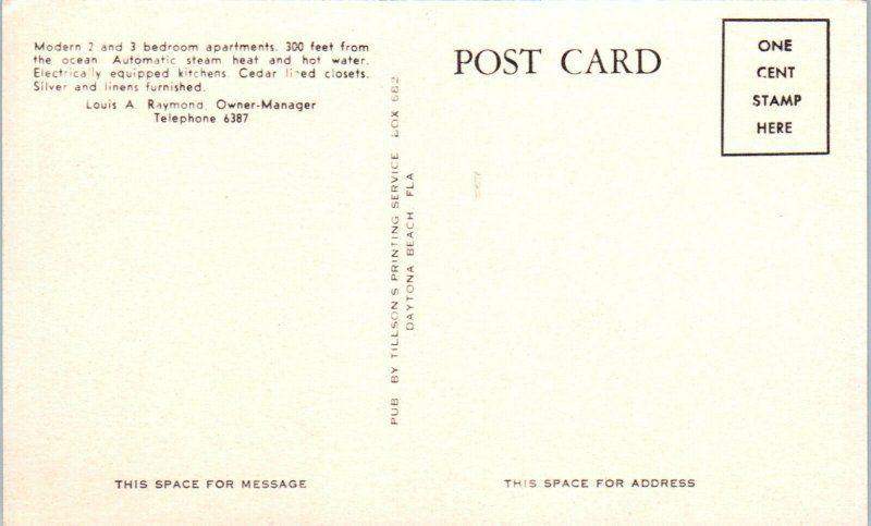 1940s Silver Beach Apartments Daytona Beach FL Postcard