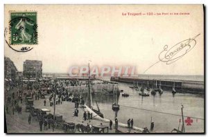 Old Postcard Treport Port and jetties Boat