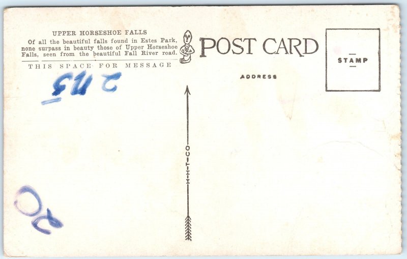 c1910s Estes Park, CO Upper Horseshoe Falls Postcard Rocky Bridge Waterfall A80