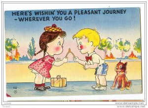 Comic - Boy & Girl & Dog , Pull Wish Bone - Wishing You A pleasant Journey , ...