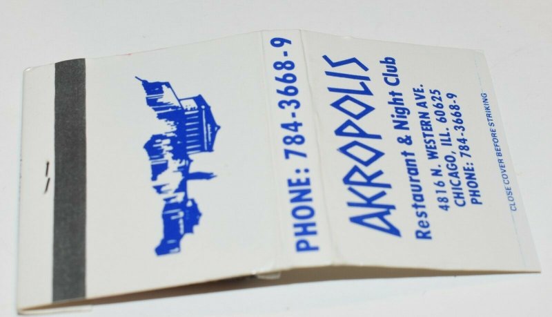 Akropolis Restaurant & Night Club Chicago Illinois 30 Strike Matchbook