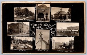 K15/ Raymond Minnesota RPPC Postcard c10 Fancy 8View School Store Main 245