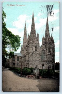 Staffordshire England Postcard Lichfield Cathedral 1910 Antique Posted