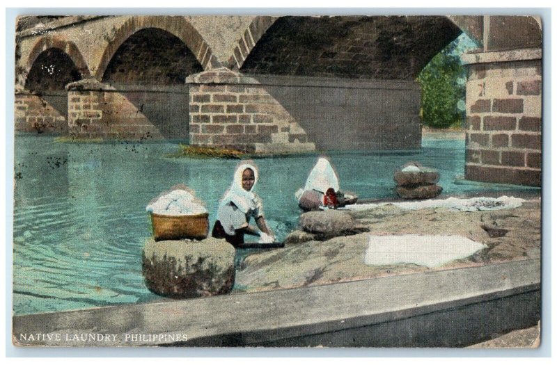 1925 Clear WaterWomen Doing Native Laundry Philippines Posted Postcard 