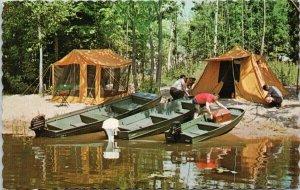 Camping Ontario Canada ON Tents Camping Traveler Boats Advertising Postcard G15