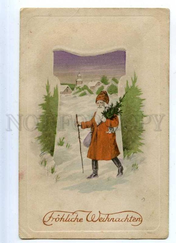 203642 New Year SANTA CLAUS w/ Tree Vintage ART NOUVEAU PC