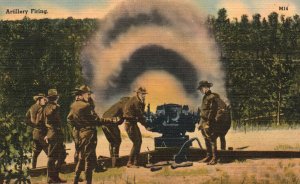 Vintage Postcard Artillery Firing U. S. Marine Troops Military Series Tichnor