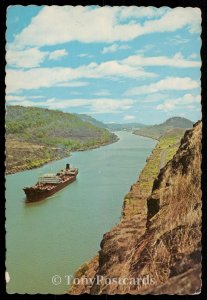 Ship in Transit though Culebra Cut in the Panama Canal