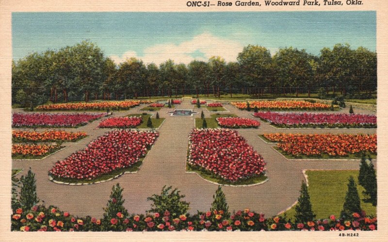 Vintage Postcard 1956 Rose Garden Woodward Park View Landmark Tulsa Oklahoma OK