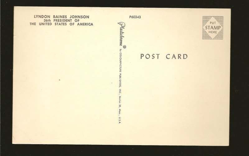 USA Lyndon Baines Johnson 36th President of USA Plastichrome Postcard