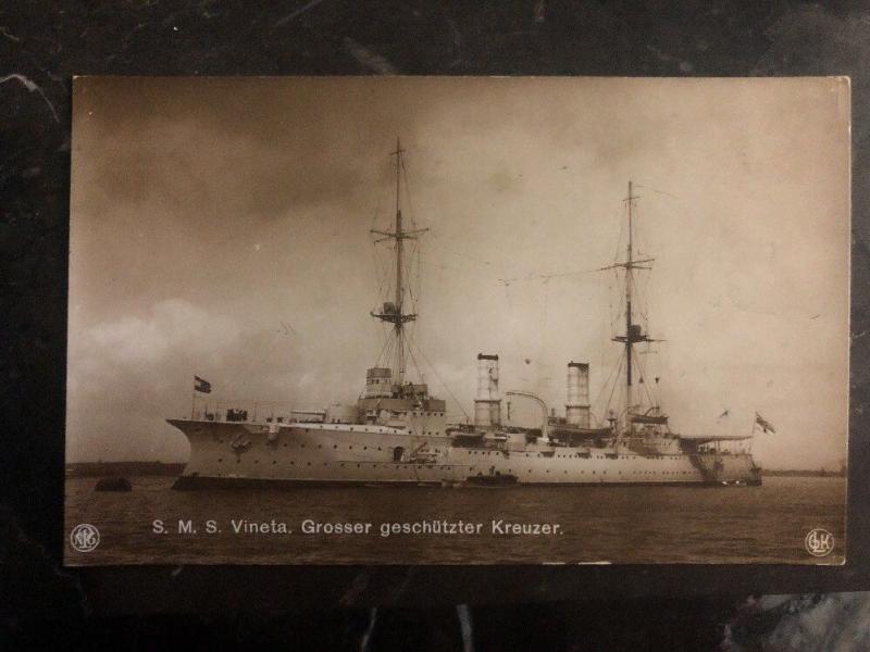 Mint Germany RPPC Postcard SMS Vineta Protected Cruiser Kaiserliche Marine WWI