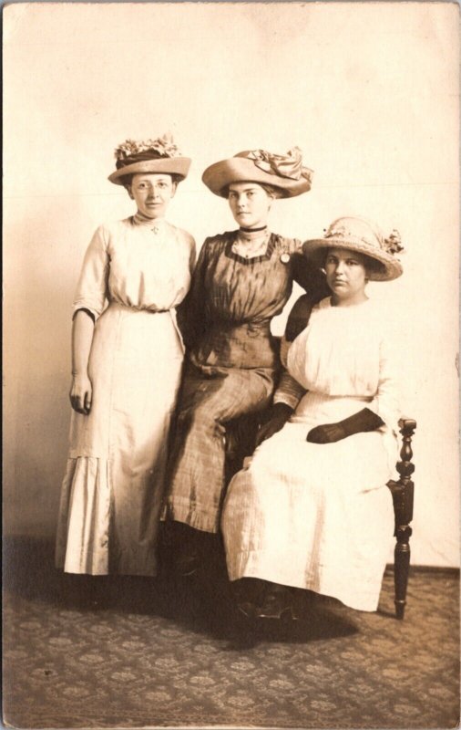 Real Photo Postcard Three Women in a Photo Studio