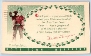 Nebraska NE Postal Card Boys Town Happy Holiday Christmas Donations 1950